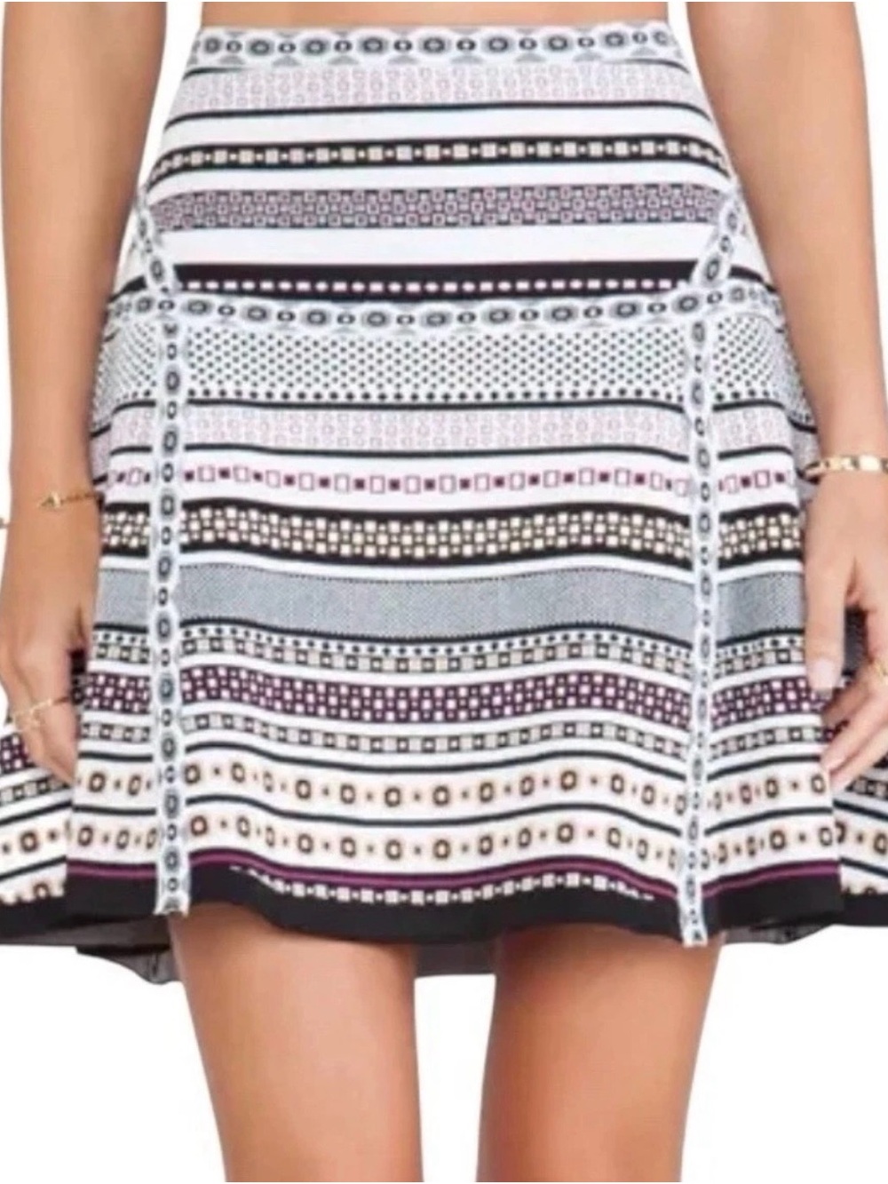 Diane von Furstenberg DVF geometric stripe A-line rayon skirt black white purple - Picture 11 of 11